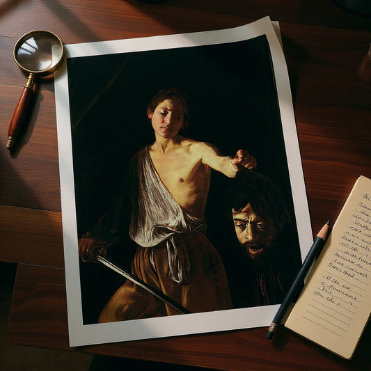 David mit dem Haupt des Goliath · Caravaggio · Studientisch