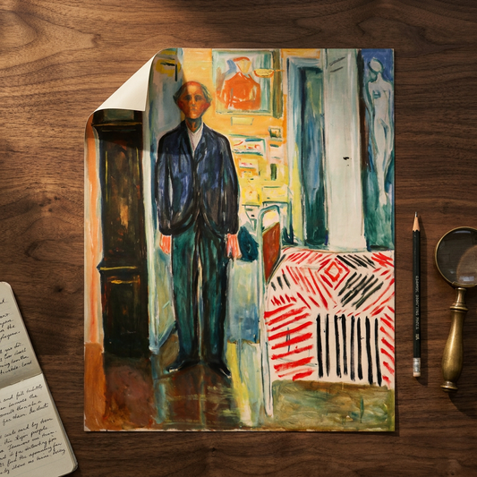 Selbstbildnis zwischen Uhr und Bett · Edvard Munch · Studientisch